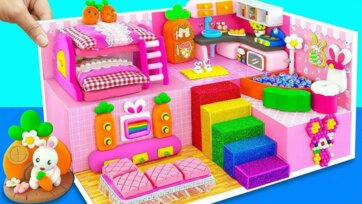 Mini Bunny House Tour - DIY Dollhouse Rooms and Rainbow Stairs for Kids