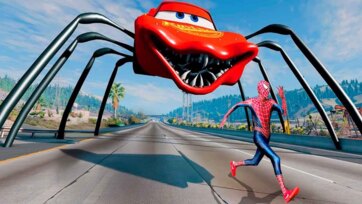 Giant Spider Car Chase with Color Heroes - Kids Action Adventure Run