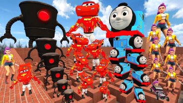 Lightning McQueen and Thomas Race Through the Giant Robot Labyrinth