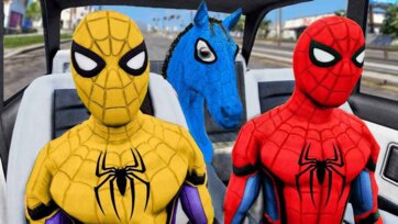 Superhero Kids Ride with Funny Blue Horse Mask Adventure for Children