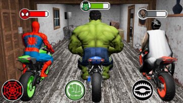 Spider Hero vs Hulk Bike Race Escape in Haunted Granny House